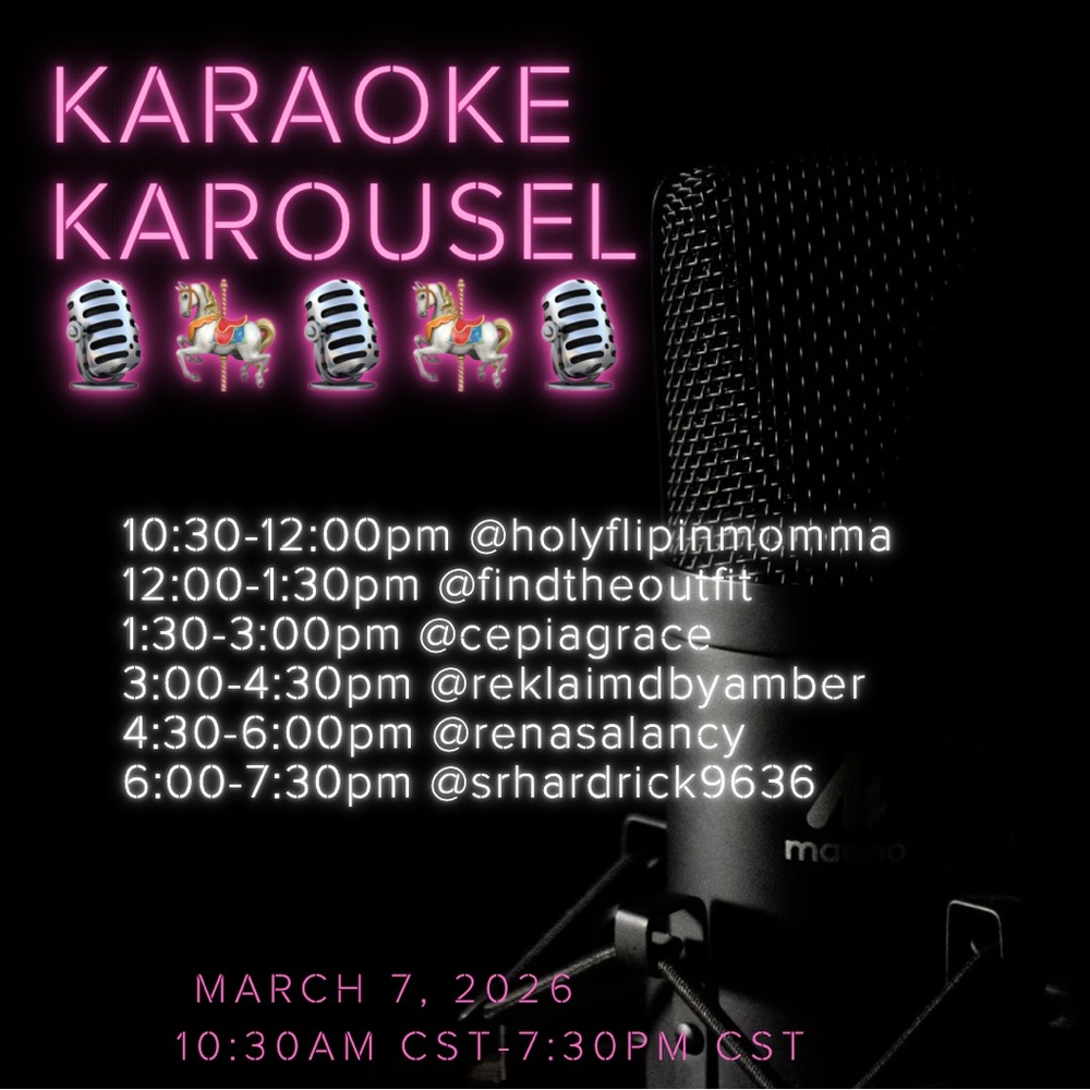 5/9/26 - KARAOKE KAROUSEL
🎙️🎠🎙️🎠🎙️🎠
$7 STARTS AND 🆙
Message me to join in July 🎀 - Picture 12 of 13